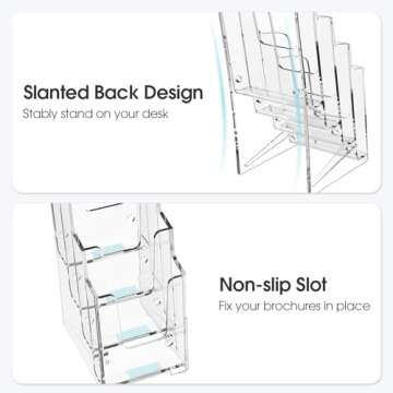 MaxGear Acrylic Brochure Holder, 4 Inch Wide 4 Tier Clear Literature Display Stand Premium Plastic P...