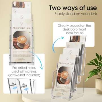 MaxGear Acrylic Brochure Holder, 4 Inch Wide 4 Tier Clear Literature Display Stand Premium Plastic Pamphlet Holder, Multi Pocket Wall Mount or Countertop Organizer for Office or Home, 3 Pack