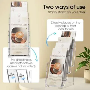 MaxGear Acrylic Brochure Holder, 4 Inch Wide 4 Tier Clear Literature Display Stand Premium Plastic Pamphlet Holder, Multi Pocket Wall Mount or Countertop Organizer for Office or Home, 3 Pack