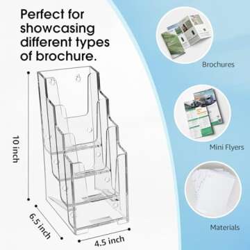 MaxGear Acrylic Brochure Holder, 4 Inch Wide 4 Tier Clear Literature Display Stand Premium Plastic Pamphlet Holder, Multi Pocket Wall Mount or Countertop Organizer for Office or Home, 3 Pack