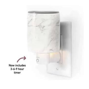 Happy Wax Marble Outlet Timer Warmer for Scented Wax - Compact Ceramic Wall Plug in Wax Melt Warmer w/Timer - Wax Melter for Home Fragrance - Small Wax Warmer w/Removable Silicone Dish