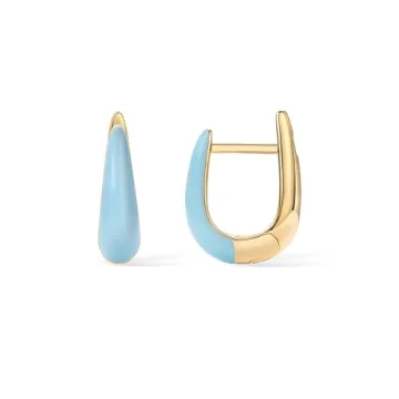 Stylish PAVOI 14K Gold Plated Blue Enamel Hoop Earrings for Women - Perfect for Any Occasion