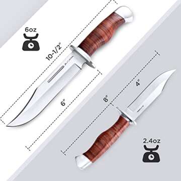 FLISSA 2-piece Bowie Knife with Sheath, Fixed Blade Hunting Knife with Leather Handle for Outdoor, C...