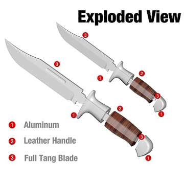 FLISSA 2-piece Bowie Knife with Sheath, Fixed Blade Hunting Knife with Leather Handle for Outdoor, Camping, Survival, Hiking