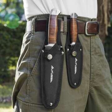 FLISSA 2-piece Bowie Knife with Sheath, Fixed Blade Hunting Knife with Leather Handle for Outdoor, Camping, Survival, Hiking