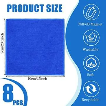 8 Packs Magnetic Cleaning Cloth Microfiber Dry Erase Eraser Magnetic Whiteboard Eraser Washable for Whiteboard Dry Erase Cloth for Home and Office, 10'' x 9.25''(Blue)