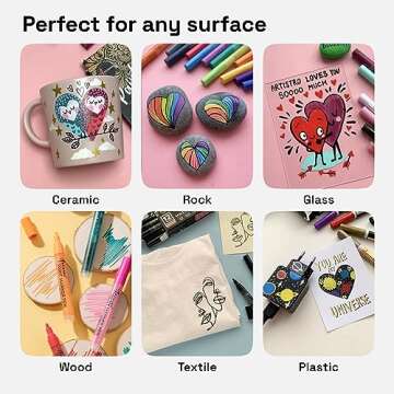 ARTISTRO Metallic Paint Pens for Rock Painting, Stone, Ceramic, Glass, Wood, Fabric, Pebbles, Scrapbook Journals, Photo Albums, Card Stocks. Set of 12 Acrylic Paint Markers Extra-Fine Tip 0.7mm