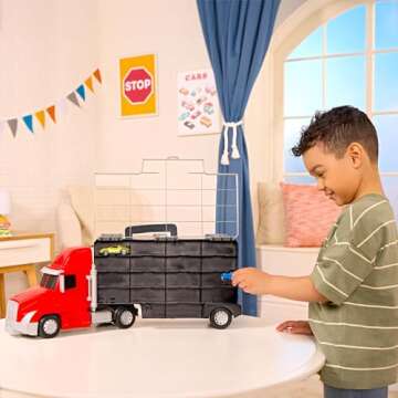 Driven by Battat – Large Toy Carrier Truck for Kids – Toy Transport Truck & 2 Toy Cars – Toy P...