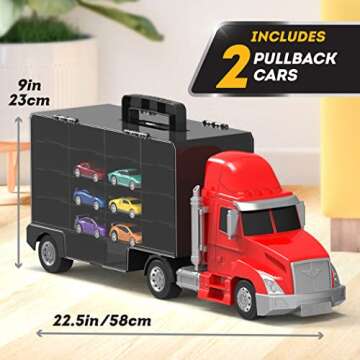 Driven by Battat – Large Toy Carrier Truck for Kids – Toy Transport Truck & 2 Toy Cars – Toy Pull-Back Cars – Pretend Play – 3 Years + – Turbo Transport