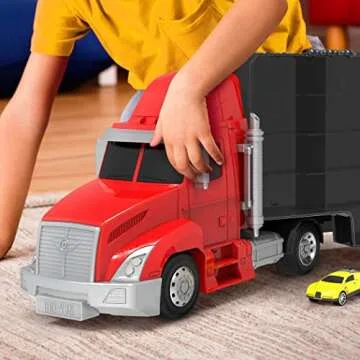 Driven by Battat – Large Toy Carrier Truck for Kids – Toy Transport Truck & 2 Toy Cars – Toy Pull-Back Cars – Pretend Play – 3 Years + – Turbo Transport