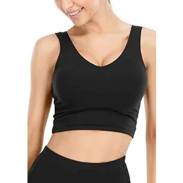 TASADA V-Neck Sports Bras for Women - Wirefree Padded Yoga Bra Running Workout Aesthetic Crop Tank Tops Black
