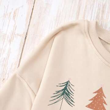 SOFEON Christmas Tree Sweatshirts Women Cute Pine Graphic Long Sleeve Crewneck Shirts Holiday Pullover Oversized Top Sweater