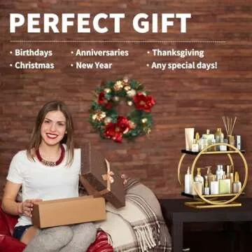 YIWANFW Makeup Organizer for Vanity, Black Gold Perfume Organizer for Dresser- 2 Tier Skincare Organizers Bathroom Countertop Organizer, Make Up Counter Shelf Perfume Holder Rack Cosmetic Display Tray