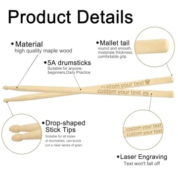 Personalized Custom Maple Drumsticks for Drummers