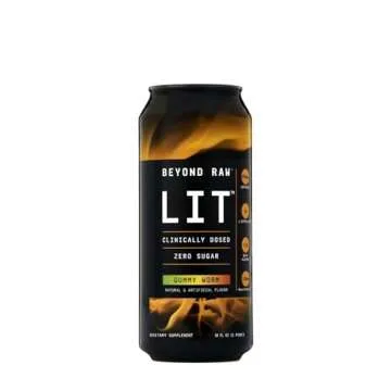 Beyond Raw LIT On The Go | Ready to Drink Cans | Contains Caffeine, L-Citrulline, Beta-Alanine, and Nitric Oxide | Gummy Worm | 12 Count