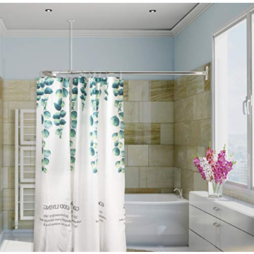 Artiwell L Shaped Shower Curtain Rod, Bathroom Bathtub Corner Shower Curtain Rod with Ceiling Suppor...