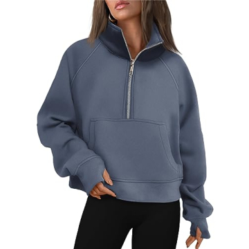 AUTOMET Women's Fleece Pullover Half Zip Cropped Sweatshirt
