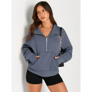 AUTOMET Women's Fleece Pullover Half Zip Cropped Sweatshirt