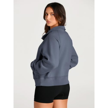 AUTOMET Women's Fleece Pullover Half Zip Cropped Sweatshirt