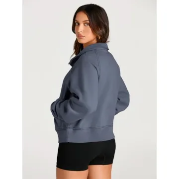 AUTOMET Women's Fleece Pullover Half Zip Cropped Sweatshirt