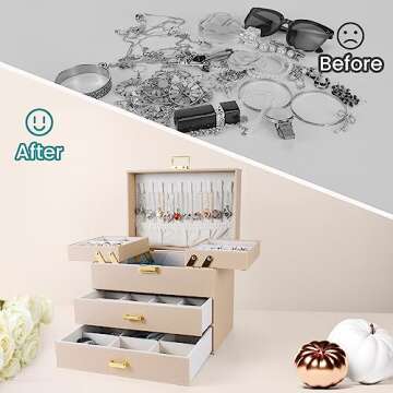 Dajasan Jewelry Organizer Box, Jewelry Holder Organizer Box, PU Leather Jewelry Box, Gift Idea for V...