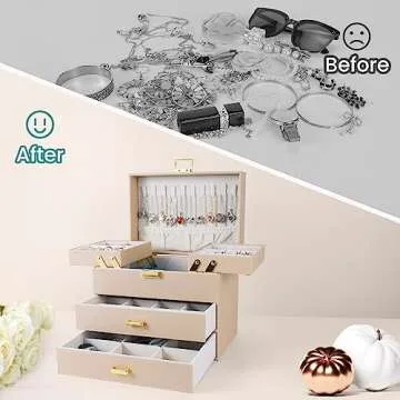 Dajasan Jewelry Organizer Box, Jewelry Holder Organizer Box, PU Leather Jewelry Box, Gift Idea for V...