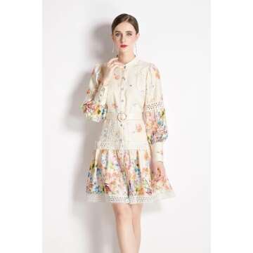 LAI MENG FIVE CATS Floral Mini Dress with Lantern Sleeves