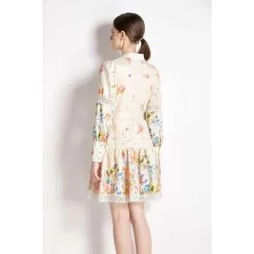 LAI MENG FIVE CATS Floral Mini Dress with Lantern Sleeves