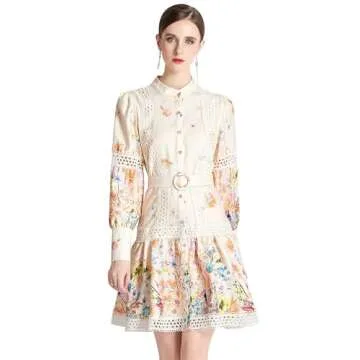 LAI MENG FIVE CATS Floral Mini Dress with Lantern Sleeves