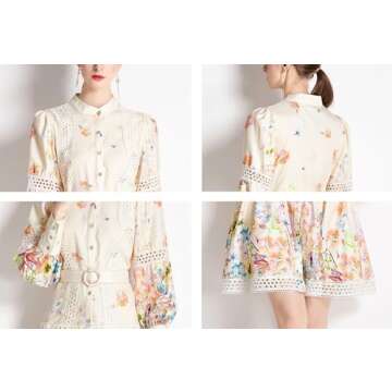 LAI MENG FIVE CATS Floral Mini Dress with Lantern Sleeves