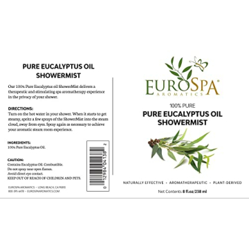 EuroSpa Aromatics Pure Eucalyptus Oil ShowerMist and Steam Room Spray, All-Natural Premium Aromatherapy Essential Oils - Pure Eucalyptus, 8oz