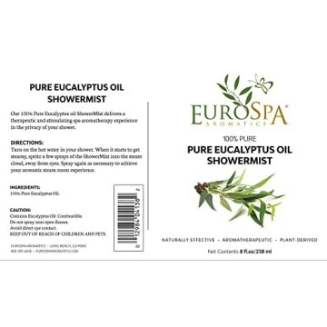 EuroSpa Aromatics Pure Eucalyptus Oil ShowerMist and Steam Room Spray, All-Natural Premium Aromatherapy Essential Oils - Pure Eucalyptus, 8oz
