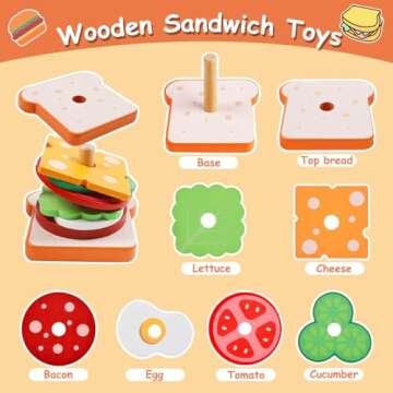 Wooden Sandwich Stacking Toys, Montessori Toys for Toddlers Kitchen Play Food Educational Preschool ...