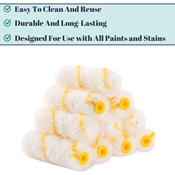 Bates- Paint Rollers, 4 inch Paint Roller with 10 Covers, Small Paint Roller, Paint Rollers for Painting Walls, Mini Rollers for Painting, Paint Roller Small, Paint Roller Frame, Wall Painting Tool