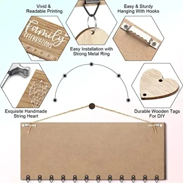 Christmas Mom Gifts from Daughter, Gifts for Mom Wood Family Birthday Reminder Calendar Board Wall Hanging DIY Birthday Tracker Plaque with 120 Tag Best Dad Mom Grandma Gifts for Birthday Thanksgiving