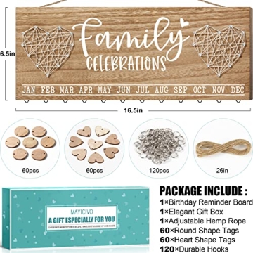 Christmas Mom Gifts from Daughter, Gifts for Mom Wood Family Birthday Reminder Calendar Board Wall Hanging DIY Birthday Tracker Plaque with 120 Tag Best Dad Mom Grandma Gifts for Birthday Thanksgiving