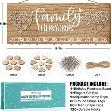 Christmas Mom Gifts from Daughter, Gifts for Mom Wood Family Birthday Reminder Calendar Board Wall Hanging DIY Birthday Tracker Plaque with 120 Tag Best Dad Mom Grandma Gifts for Birthday Thanksgiving