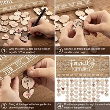 Christmas Mom Gifts from Daughter, Gifts for Mom Wood Family Birthday Reminder Calendar Board Wall Hanging DIY Birthday Tracker Plaque with 120 Tag Best Dad Mom Grandma Gifts for Birthday Thanksgiving