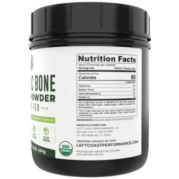 16oz Organic Bone Broth Protein Powder from Grass Fed Beef - USDA Certified, Rich in Collagen and Gl...