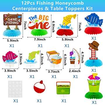 Haooryx 12Pcs The Big One Honeycomb Centerpieces, Gone Fishing Little Fisherman First Birthday Party...