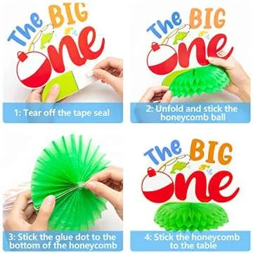 Haooryx 12Pcs The Big One Honeycomb Centerpieces, Gone Fishing Little Fisherman First Birthday Party Table Topper Decoration for Summer Fishing Theme 1st Birthday Baby Shower Pool Party Decor Supplies