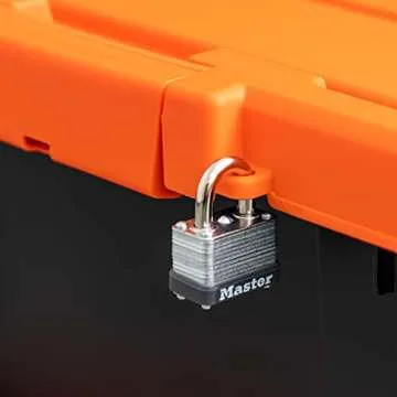 IRIS USA 20 Gallon Lockable Storage Bins with Lids, 2 Pack - Made in USA, Heavy Duty, Stackable Containers, Garage Organizing Bins Moving Tubs, Rugged Sturdy Equipment Utility Box - Black/Orange