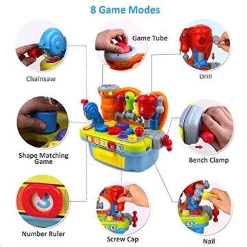 Yiosion Musical Workbench Toy for One Year Old Toddler Boys, Baby Pretend Play Tool Set, Infant Shap...