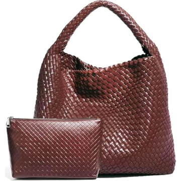 2025 Woven Tote Bag for Women, Extra Large Capacity Soft Leather Handbags with Clutch, Woven Purse f...
