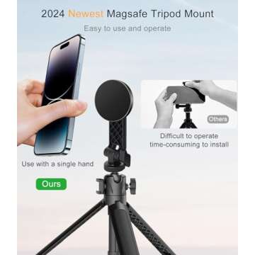 Jkoailiwi Magnetic Phone Tripod Mount Adapter - 180° Adjustable Mount for iPhone 12/13/14/15/16 Ser...