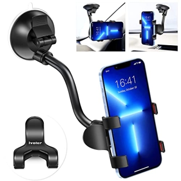 ivoler Car Phone Mount Windshield, Long Arm Clamp Universal Windshield with Double Clip Strong Sucti...