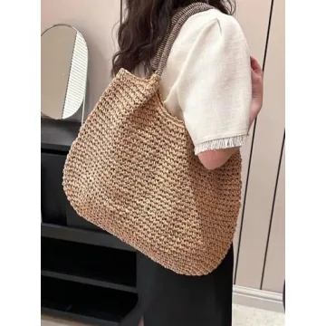 Hzxsny Lightweight Straw Bag for Women, Straw Beach Bag Tote Bag, Large Woven Tote Straw Bags, Summer Beach Rattan Handbag