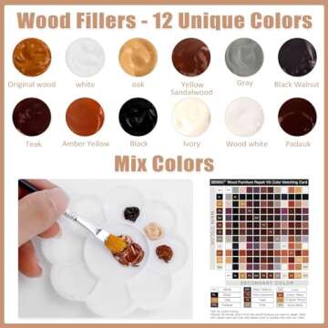 SEISSO Furniture Repair Kit Wood Filler - 12 Pcs Touch Up Wood Restore Set Filler 12 Colors Furniture Scratch Kit with Tools, Wood Repair Kit for Scratches, Stains, Scorch, Wooden Floor, Door, Table