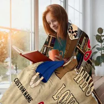 SATIGI Just A Woman Who Loves Book Blanket, Personalized Reading Blanket for Book Lovers, Valentines Day Gifts for Book Lovers Girlfriends Her, Best Bookworm Gifts, Book Club Gifts Birthday for Women