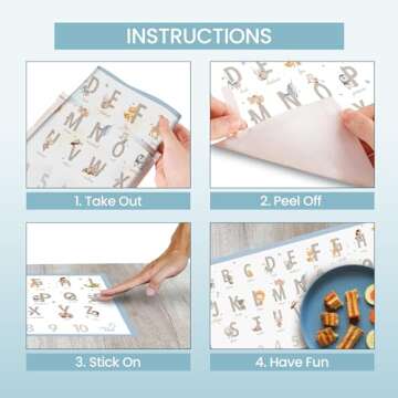 Nibble And Rest Disposable Placemats for Baby 20 Pack Stick-On Ikea Antilop highchair, Alphabet ABC Animal Sticky Place Mats, Kids Table Mat for Restaurants Dining Table Travel Essentials for Toddlers